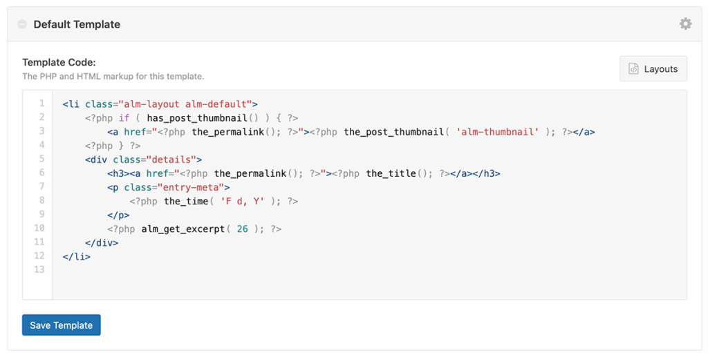 Ajax Load More Repeater Template interface example